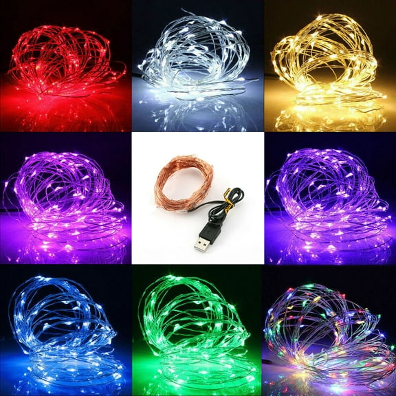 USB Plug In 33ft 100 LED Micro Copper Wire Fairy String Lights Waterproof for Indoor Outdoor Home Party Xmas Garland Decor,Warm Wh