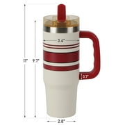 Ozark Trail 30 oz Stainless Steel Insulated Varsity Tumbler with Handle, White and Red and Black Stripes