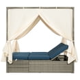 thumbnail image 5 of Harper & Bright Designs Patio Sunbed Daybed, Wicker Outdoor Adjustable Canopy Bed with Retractable Canopy, Rattan Sun Lounger Patio Loveseat Sofa Set with Curtain, Dark Blue, 5 of 16