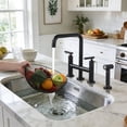 thumbnail image 4 of WOWOW Brass Double Handle Bridge Kitchen Faucet, Deck Mount Kitchen Sink Faucet with Side Sprayer, 4 of 9