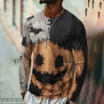 thumbnail image 3 of Satingcolo Halloween Patchwork Sweatshirts for Men Spooky Season Colorblock Crew Neck Pumpkin Face Graphic Print Sweatshirt Red S, 3 of 6