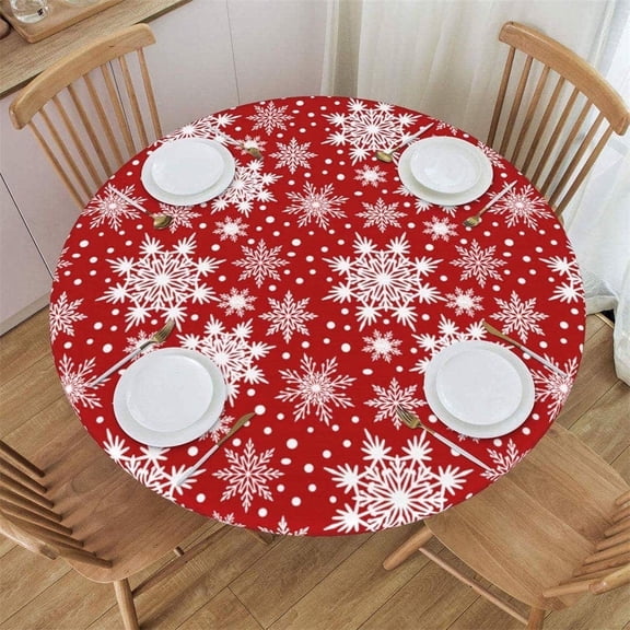 48in Washable Reusable Christmas Snowflakes Elastic Edge Round Tablecloth