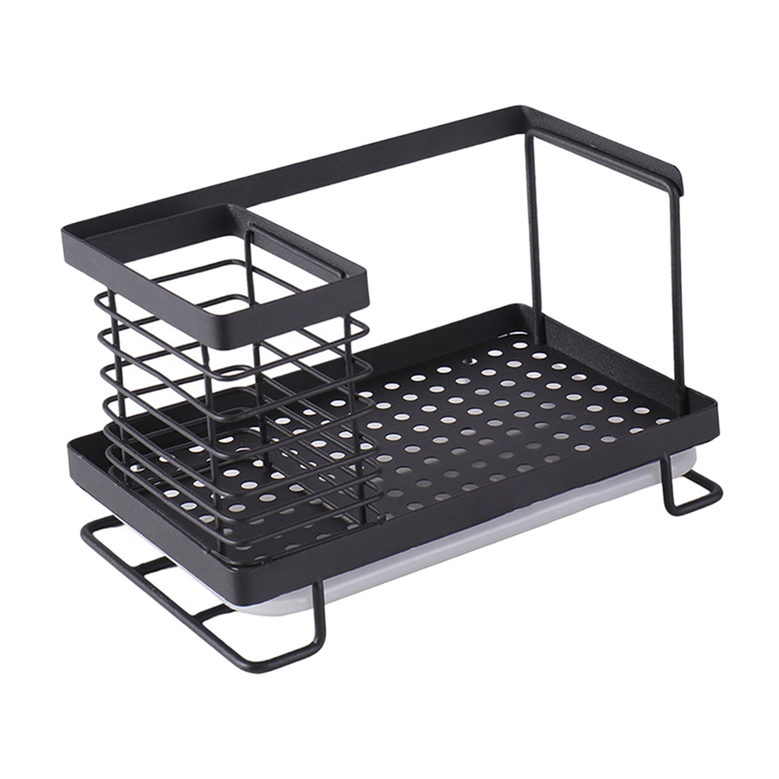 Metal Dish Drying Rack Removable Movable Drainboard Black Cutlery Drainer Sponge