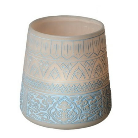 5.5" Petit Bazaar Etched Moroccan Blue Decorative Pillar Candle Holder