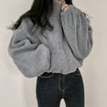 thumbnail image 5 of Women Fleece Zip Up Jacket Cute Y2K Winter Warm Trendy Crop Coat Shacket Outerwear Aesthetic Clothes Gray M, 5 of 8