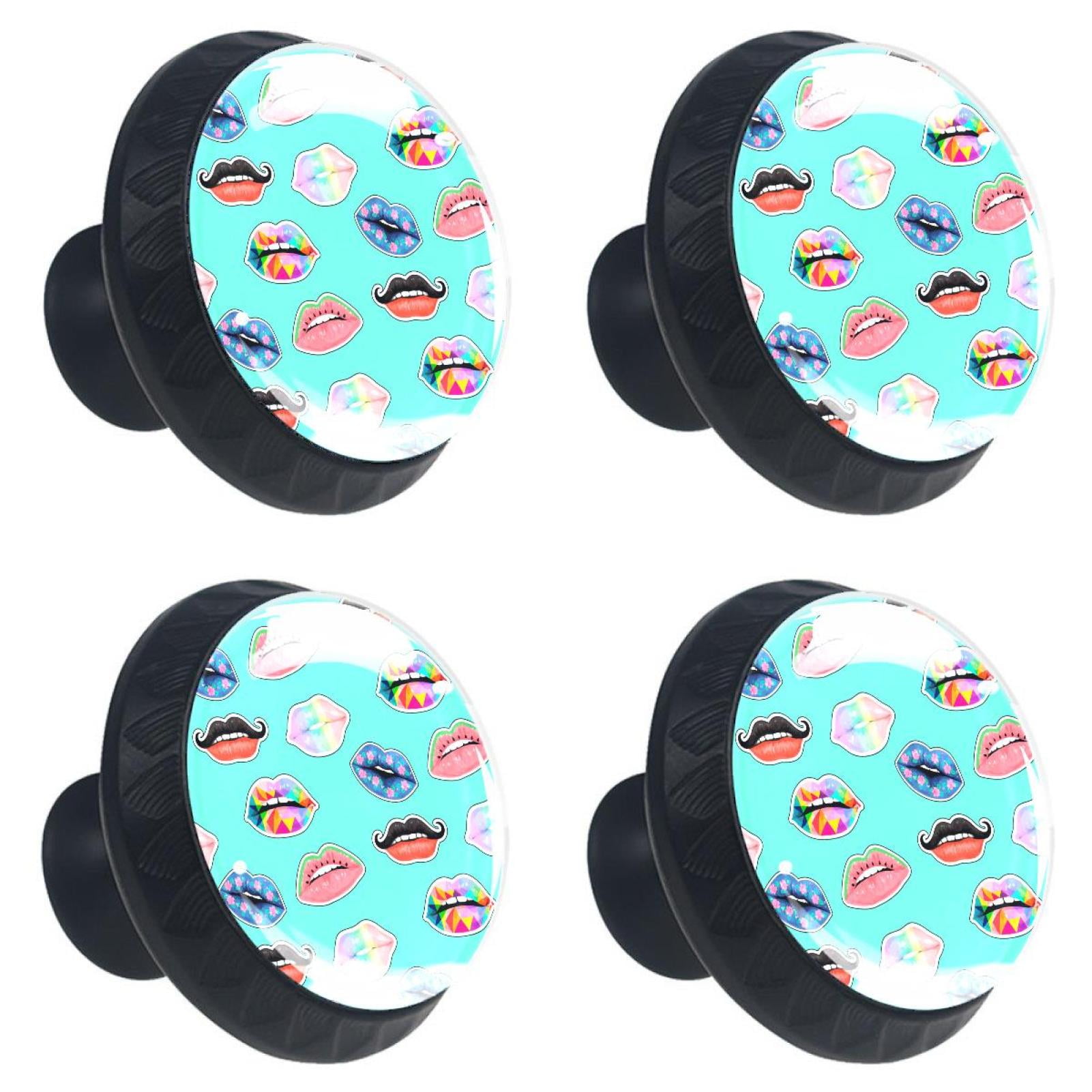 Ownta Lips Print Black Round Glass Drawer Handles Knobs Pulls With