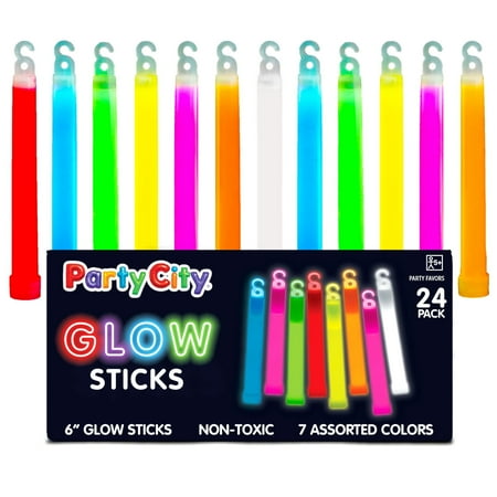 Party City 6 inch Glow Sticks, Fiber Outdoor Light Sticks for Kids & Adults, 24pk (Rainbow)