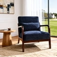 thumbnail image 2 of CQSXDA Mid Century Accent Chair with Upholstery, Solid Wood Frame and Detachable Lumbar  Pillow for Versatile Spaces, Antique Blue, 2 of 12