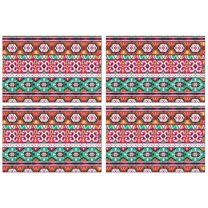 Earthy Boho Chic Vintage Flax Placemats Set of 4, 12x18 Inch Rustic Nordic Tribal Style Artistic Ethnic Patterns, Washable Style Table Mats for Dining Room