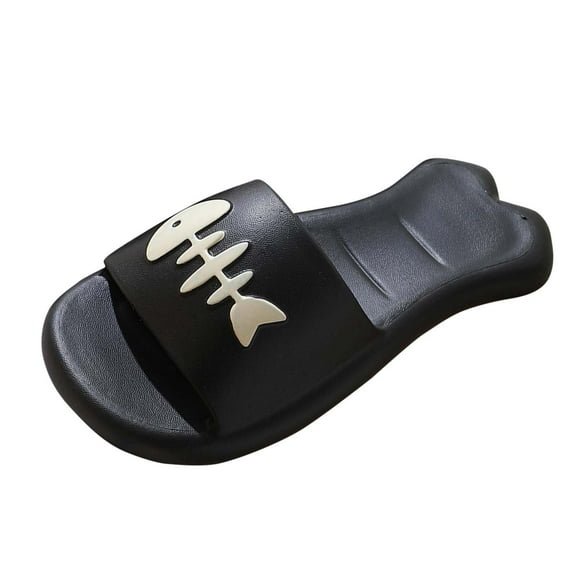 Xfvqtps Cute Slippers for Womens Open Toe Irregular Sole Soft Thick Sole Non Slip Fish Print EVA Beach Bathroom Slipper Black