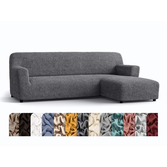 PAULATO POR GA.I.CO. Funda de sofá seccional - Funda de sofá en forma de L - Fundas de asiento de tela suave - Funda elástica para muebles de 1 pieza - Colección Microfibra - Gris oscuro (Chaise orien