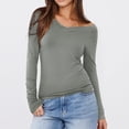 thumbnail image 2 of Timegard Going out Tops for Women off the Shoulder Long Sleeve Slim Casual Comfy Solid Color V Neck Tops, 2 of 8