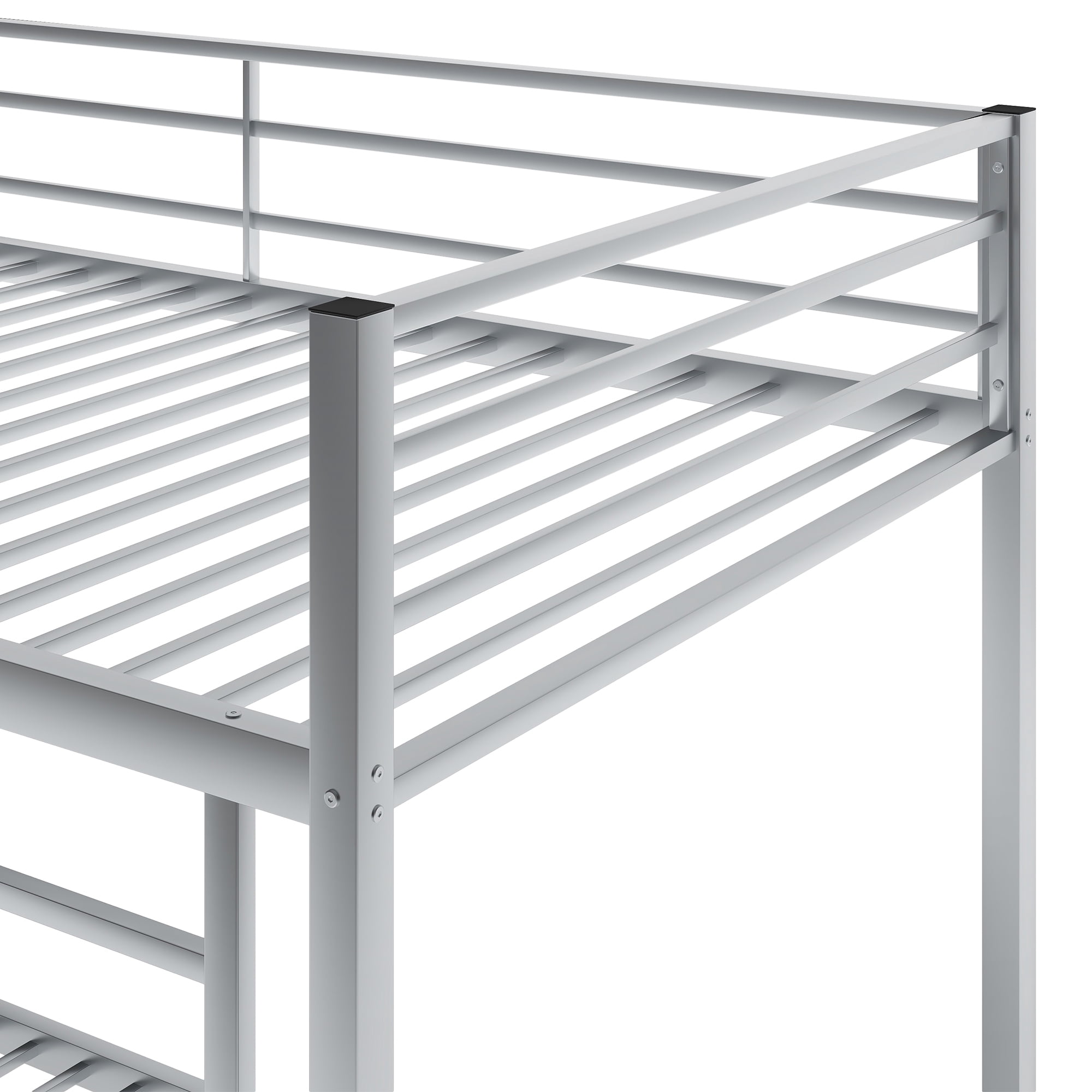 EUROCO Metal Twin over Twin Bunk Bed, Low Profile Bunk with Ladder and Full Length Safety Guardrails for Kids Teens Adults, 350lb Capacity Heavy Duty Space-Saving Bed Frame, Silver