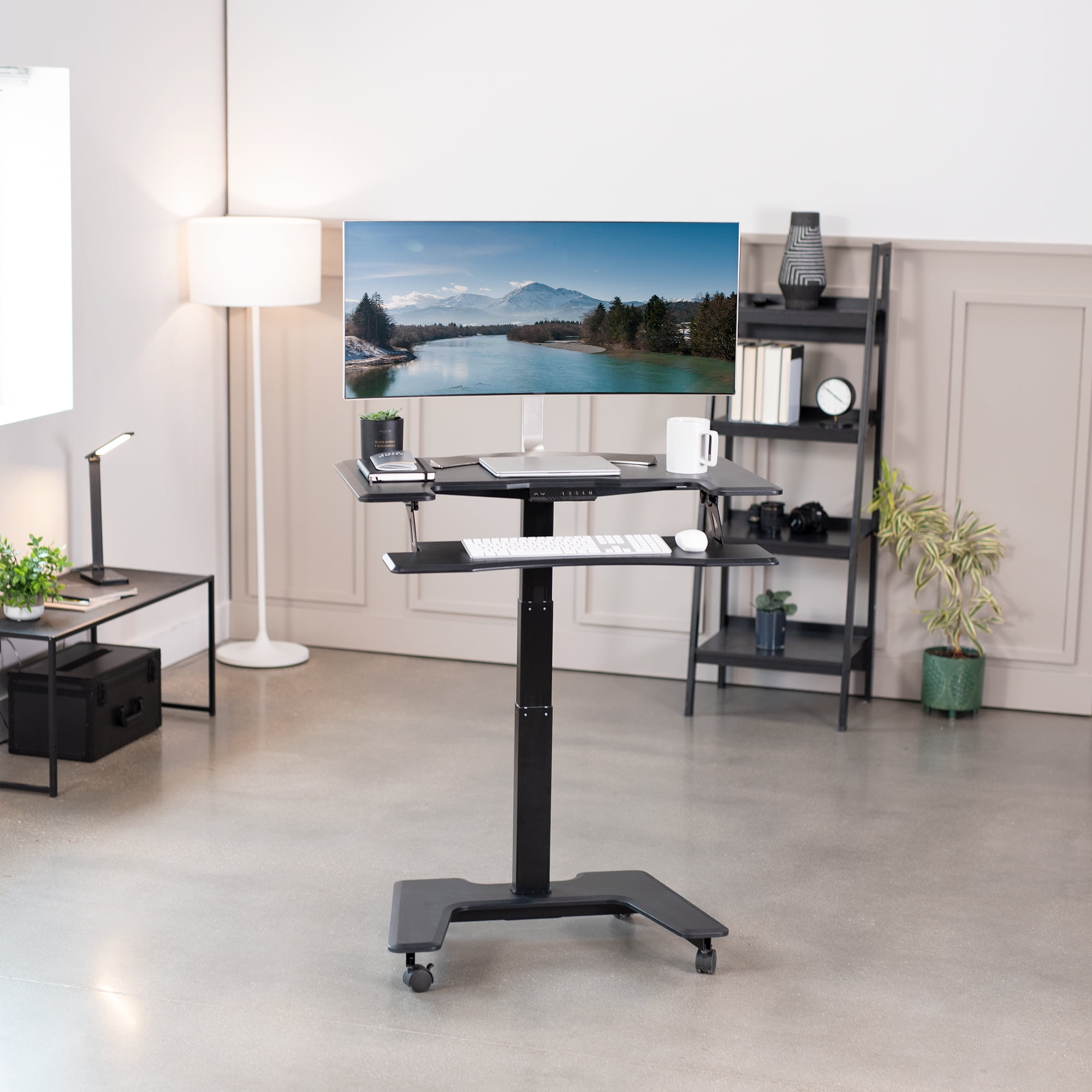 VIVO Black 36" Electric Mobile Height Adjustable Two Platform Standing Desk