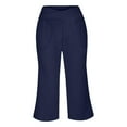 thumbnail image 6 of Womens Capri Pants Petite Tummy Control Breathable 7/8 Length Pants Wide Leg Cross Waisted Soft Trendy Gaucho Pants with Pockets Navy L, 6 of 6