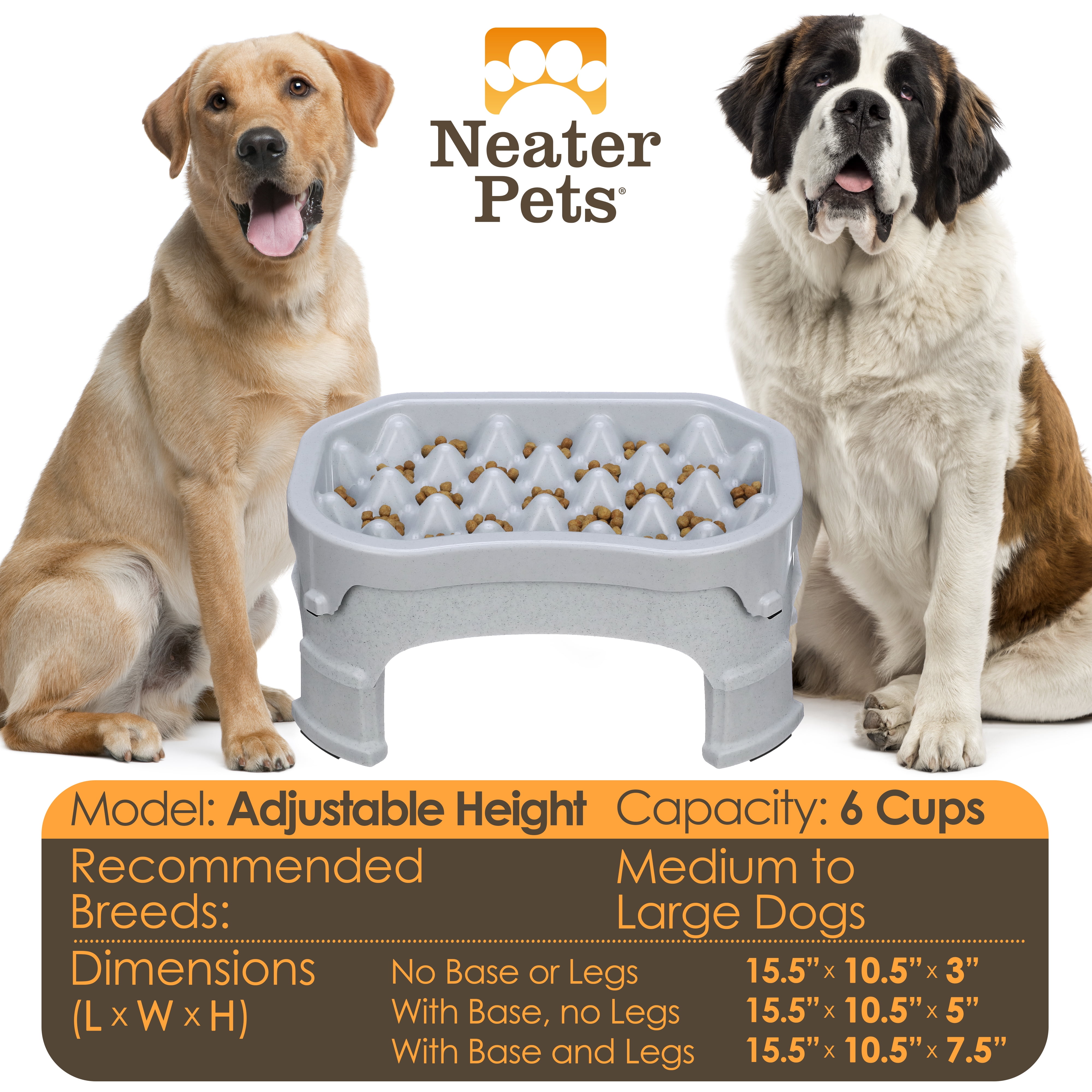 Neater Pet Brands Raised Neater Slow Feeder - Elevated & Adjustable Feeding Height - Improves Digestion, Stops Obesity, and Slows Down Eating, 6 Cups, Vanilla Bean