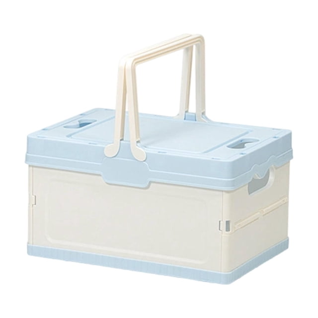 Blue Outdoor Camping Folding Box Small Plastic Storage Container With Lid For Car Trunk Picnic Home Organization Collapsible Design For Easy Storage Blue