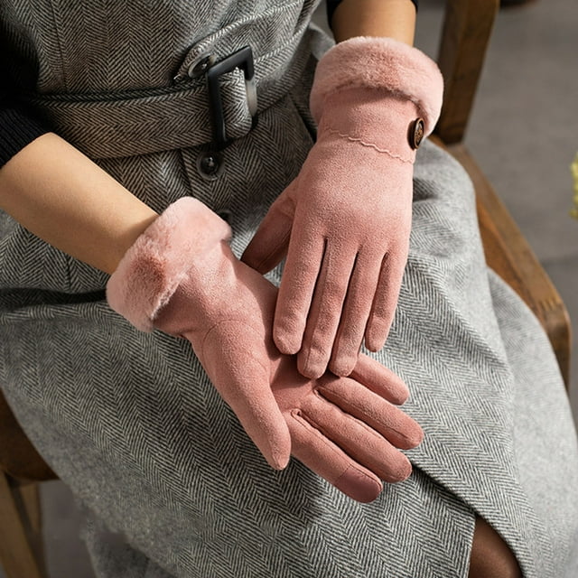 Ladies Fashion Warm Gloves Outdoor Riding Driving Cute Bow Plus Fleece Touched Screen NonSlip Gloves