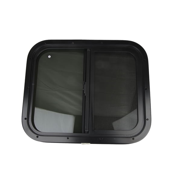 RV Window Aluminum Alloy Rounded Acrylic Insulating Glass, Push Pull Window Frame, 24.8 X 20.87in, with Black Powder Coating, for Campervan Trailer RV