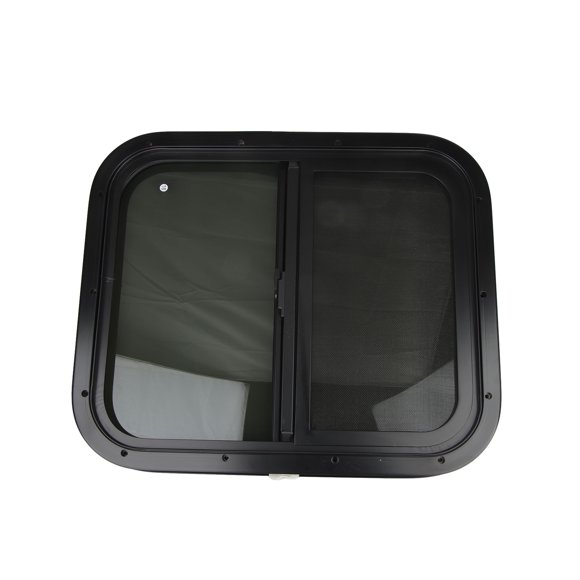 RV Window Aluminum Alloy Rounded Acrylic Insulating Glass, Push Pull Window Frame, 24.8 X 20.87in, with Black Powder Coating, for Campervan Trailer RV