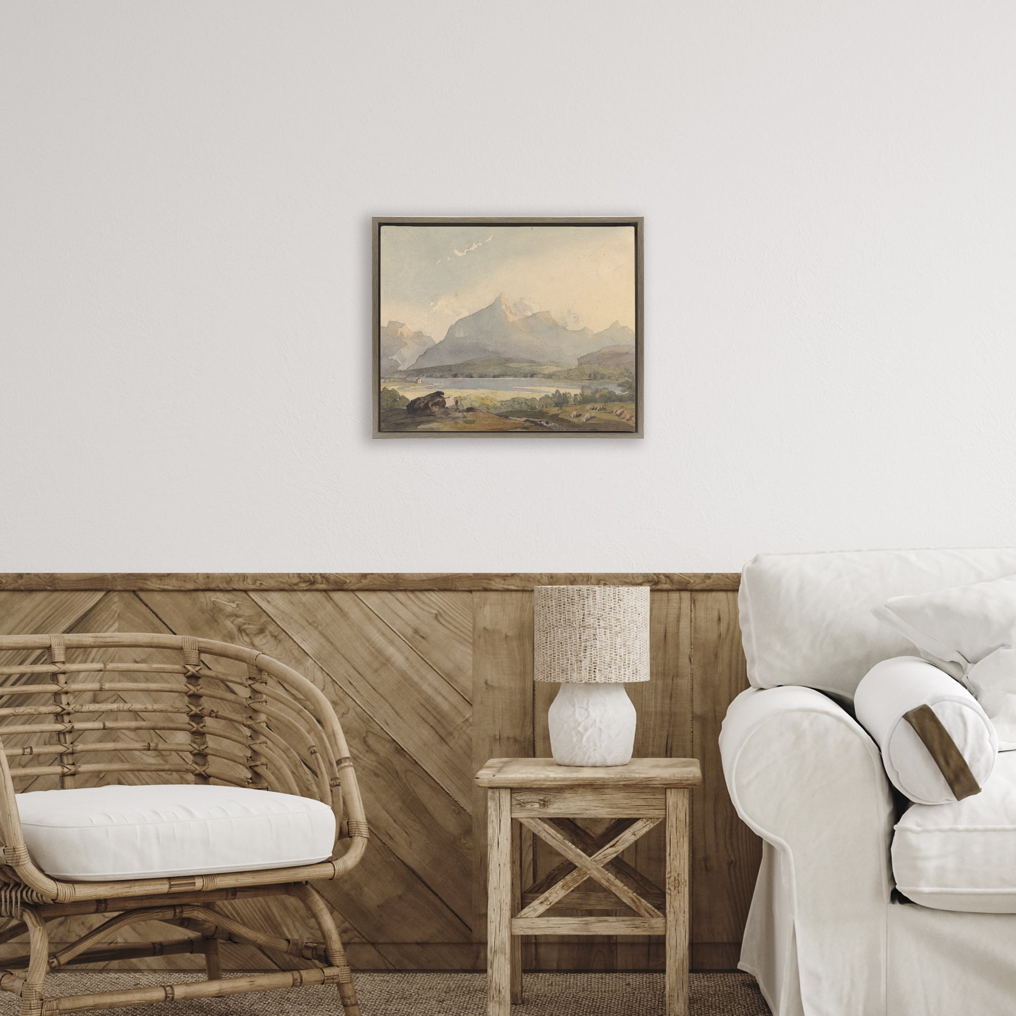 Peaceful Hazy Mountains Brown Framed Floater Canvas Wall Art, design by Lettered and Lined