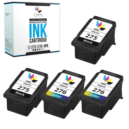 CMYi Ink Cartridge Replacement for Canon PG-275 and Canon CL-276 (4-Pack: 2 Black + 2 Tricolor)