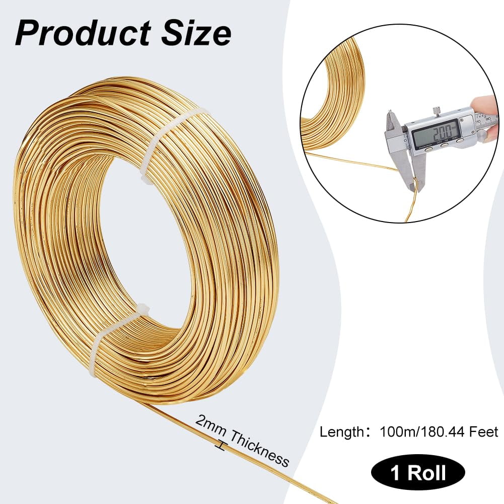 500 g 12 Gauge(2mm) Aluminum Wire 180 Feet(55m) Bendable Metal Sculpting Wire for Bonsai Trees Floral Arts Crafts Making Champagne Yellow