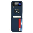 thumbnail image 3 of Allytech Wallet Case for Samsung Galaxy Z Flip 4 2022, PU Leather + Hard PC Bumper with Ring Buckle Holder Stand Long Shoulder Strap Case for Galaxy Z Flip 4 5G, Blue, 3 of 9