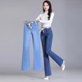 thumbnail image 3 of Pantalones vaqueros acampanados elásticos de cintura alta para mujer, ropa de moda coreana, pantalones vaqueros ajustados con bolsillos, pantalones acampanados informales sólidos 2023, 3 of 4