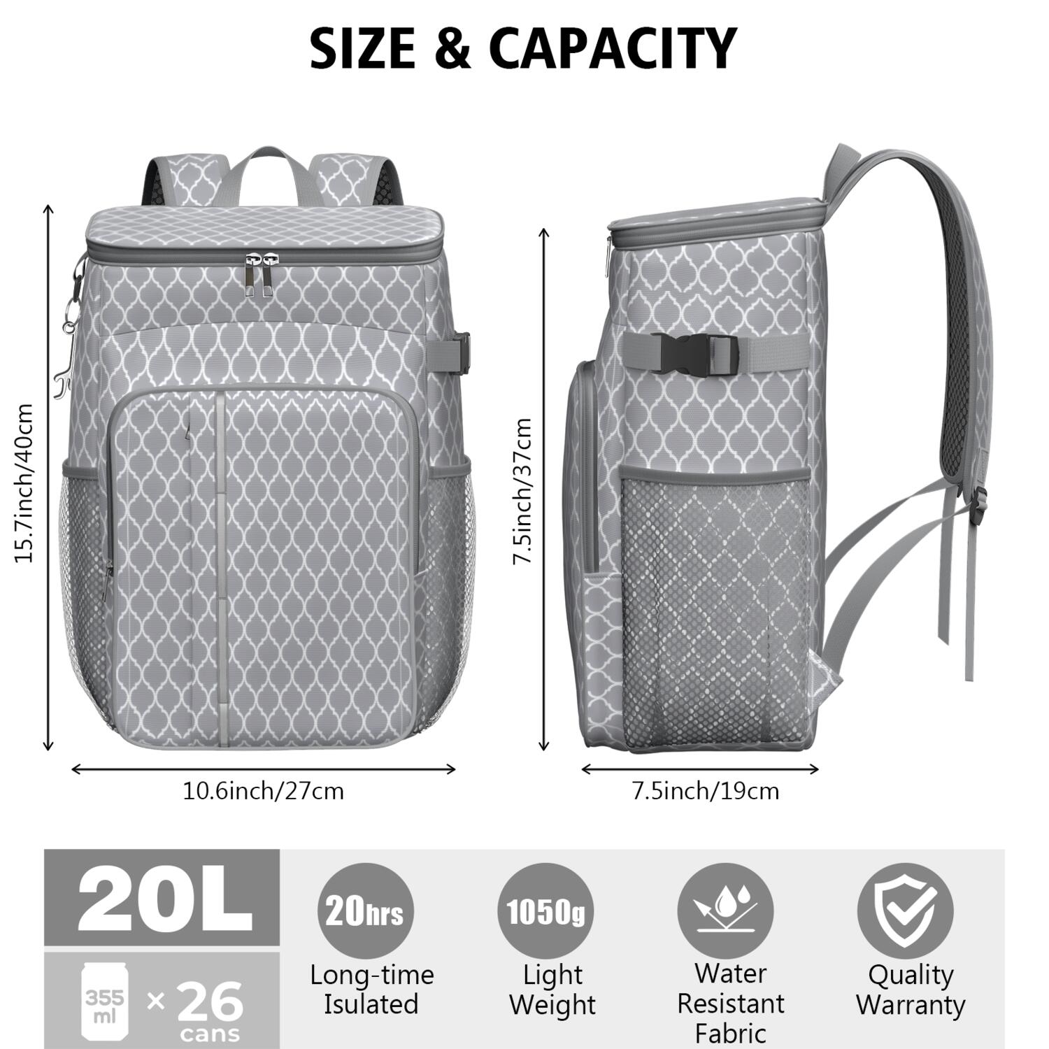 Travel Cooler Bag - Boho Bohemia Pioneer Flower Geometric Line Art Camping Beer Cooler Backpack with Bottle Opener- Waterproof Insulated Picnic Backpacks - Cooler Bag for Beach