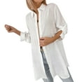 thumbnail image 4 of Olyvenn Womens Long Shirts Button Down Long-Sleeve Blouses Summer Fall Longline Tops Loose Fit Casual Tunic Top White M, 4 of 8