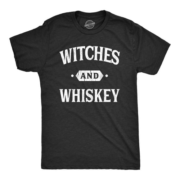 Mens Witches and Whiskey T Shirt Funny Halloween Drinking Tee (Heather Black) - 3XL