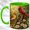 Green, variant on Mosaic Bird Pair Coffee Mug, Daisy Bird Mug, Ceramic 11 oz