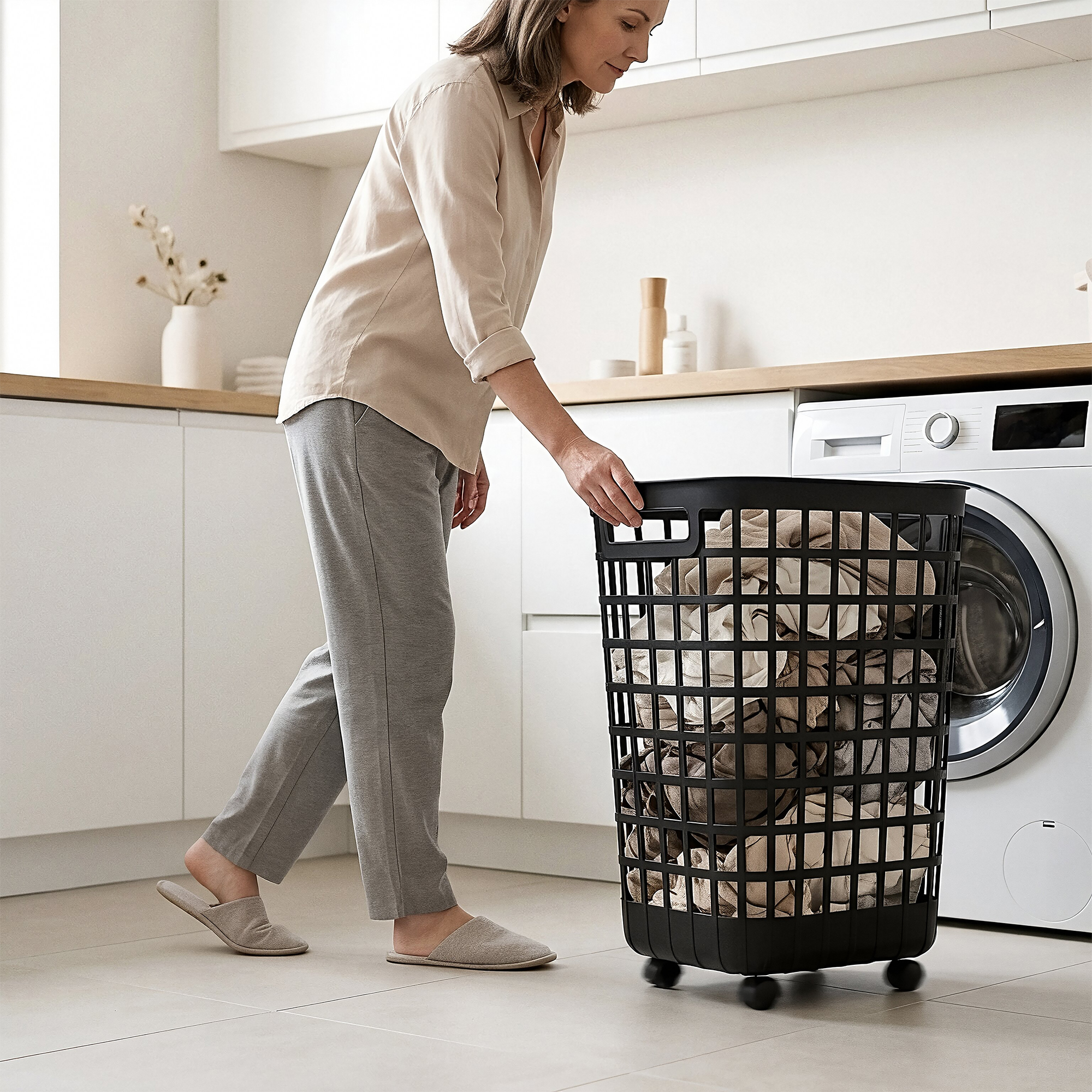 Mainstays 2.6 Bushel Rolling Laundry Hamper, Black photo 6