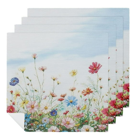 Heduofu Wildflowers Floral Butterfly Print Cloth Napkins, Dinner Napkins Cloth, Washable Napkins for Home, Kitchen, Dinner, Party, Wedding, Cocktail 2 PCS