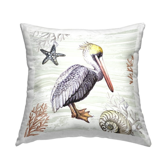 Stupell Industries Beach Bird Pelican Decorative Printed Throw Pillow Design by Elena Vladykina.