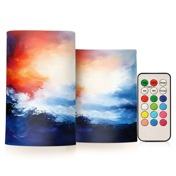 ALAZA Blue and Orange Marble 2 PCs LED Flickering Flameless Candles with Remote Timer Battery Operated Candle