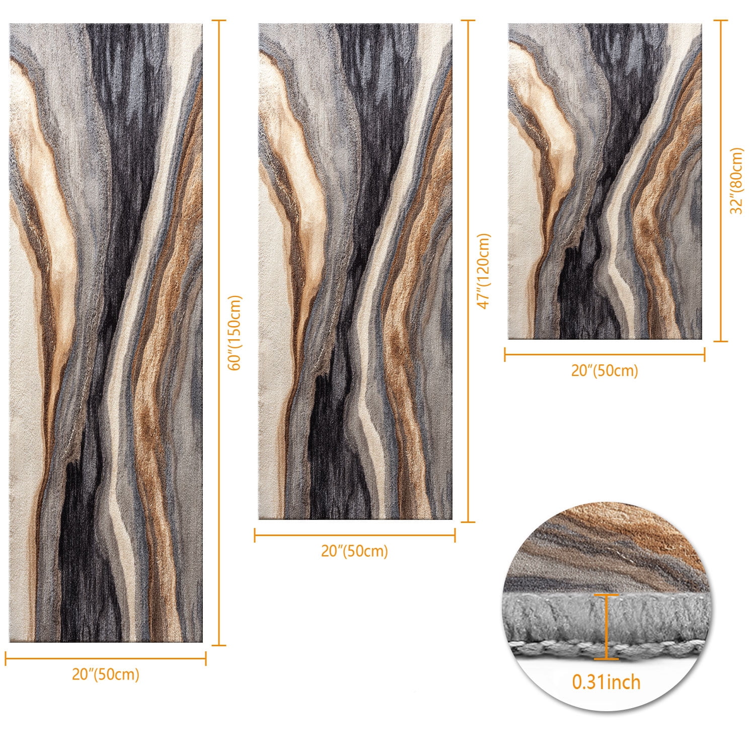 3-Piece Farmhouse Kitchen Rug Set, Washable Anti Slip Striped Floor Mats in 3 Sizes, Stain Resistant Decor Rugs for Kitchen Hallway Bathroom Home Christmas Decor