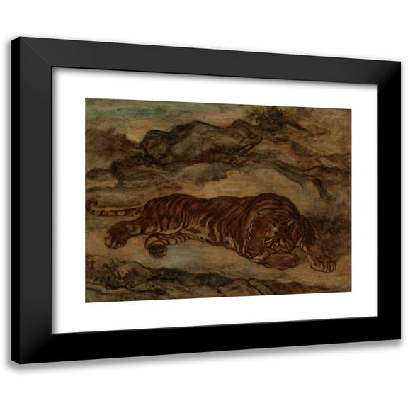 Antoine-Louis Barye 14x12 Black Modern Framed Museum Art Print Titled - Tiger in Repose (ca. 1850-65)