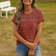 thumbnail image 5 of Juslio Womens Crew Neck Patchwork Lace Tops Openwork Loose Plus Size Red Short Sleeve Shirts, 5 of 9