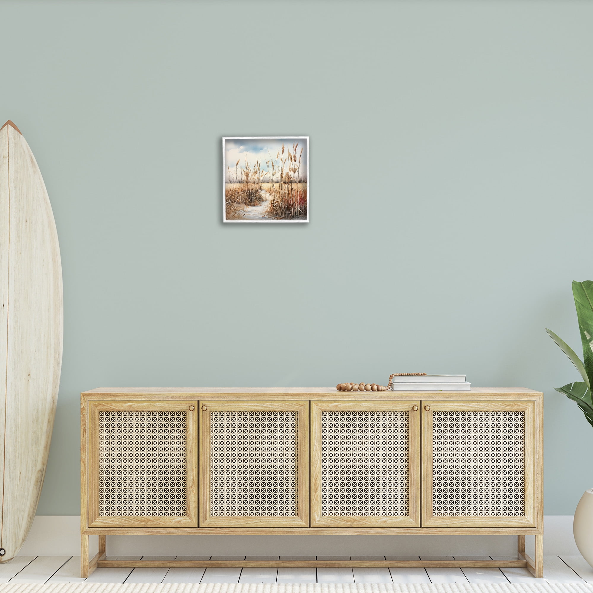 Stupell Industries Looming Beach Reeds Landscape Painting White Framed Art Print Wall Art, 17 x 17