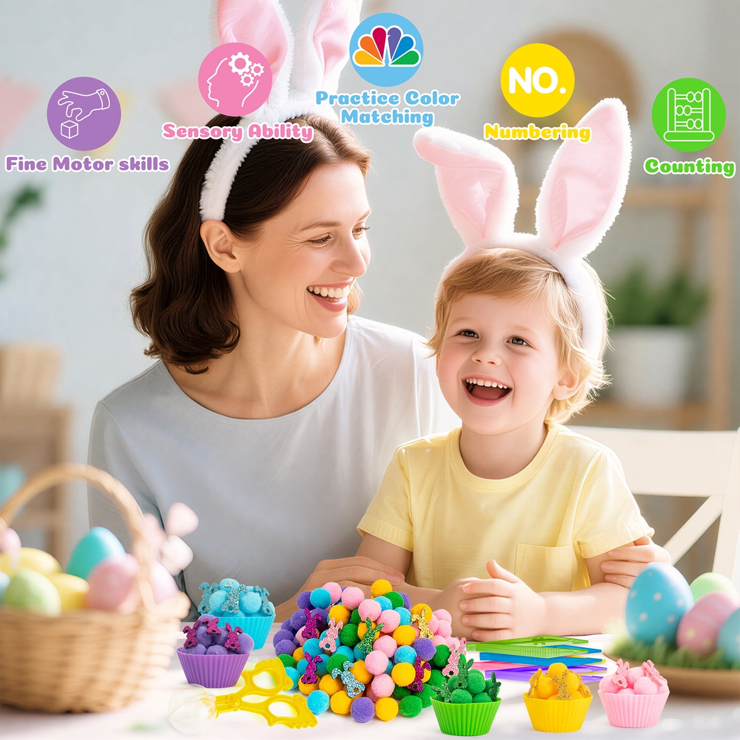 Easter Bunny Counting Sorting Toy Set for Easter Party Game Toy,268 Pieces (Fine Glitter)