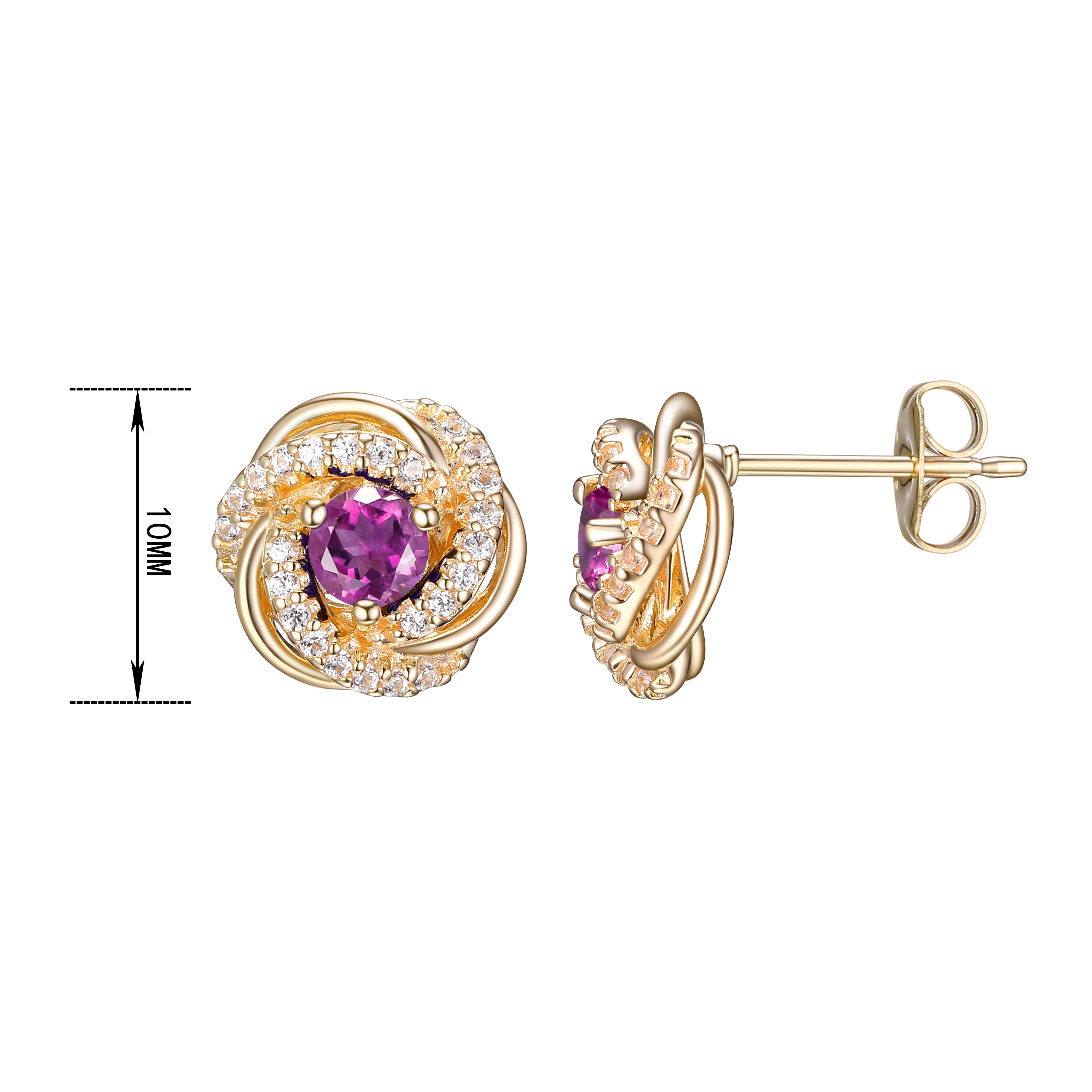 18K Yellow Gold Plated Sterling Silver Created Alexandrite June Birthstone Love Knot Stud Earrings for Women Gift for Her