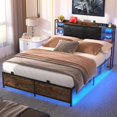 thumbnail image 6 of Homieasy Queen Size Bed Frame with Upholstered Headboard, Platform Bed with Charging Station and RGB LED Lights, Heavy Duty Metal Slats, Noise Free, No Box Spring Needed, Rustic Brown, 6 of 14