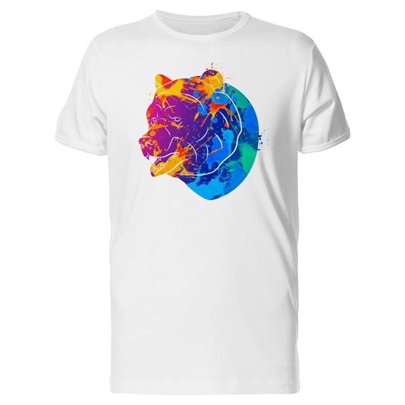 Colorful Watercolor Bear Head T-Shirt Men -Image by Shutterstock, Male 4X-Large