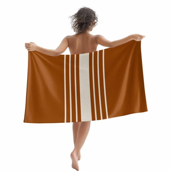Beach Towel Burnt Orange Vertical Stripes Bath Pool Towels Classic Striped Linen Absorbent Beach Towel Soft Large Quick Dry Lightweight Travel Sports Yoga Gym Swim Towels for Adult 35x70 Inch
