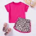 thumbnail image 2 of JIAYUE Girls Outfits Sets Short Sleeve Summer 2 Piece Casual Round Neck Solid Color T Shirt With Leopard Print Shorts Loose Comfortable Toddler For Ages 1 6 Leisure Children Clothes, 2 of 9