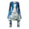 thumbnail image 3 of Hvot&aat Women's Christmas Dress Batwing Long Sleeve Round Neck Hip Skirt Vintage Holiday Party Dress, 3 of 4