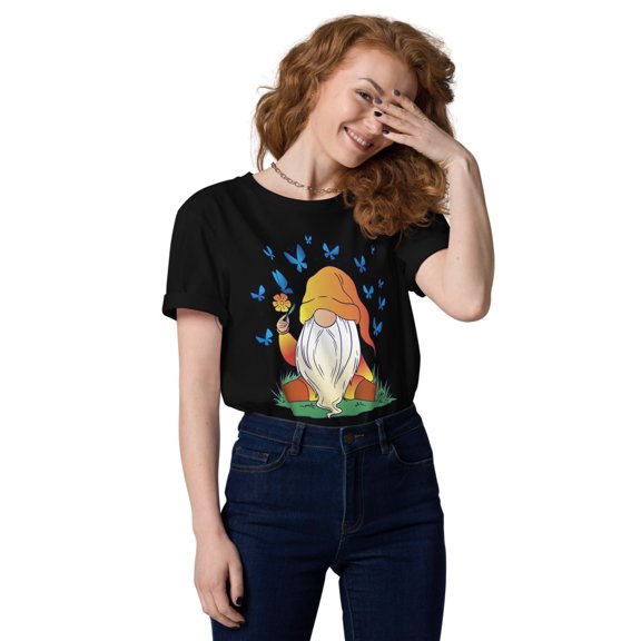 Everyday Staples Cute Summertime Gnome Lovers Art Unisex organic cotton t-shirt (Black, S)