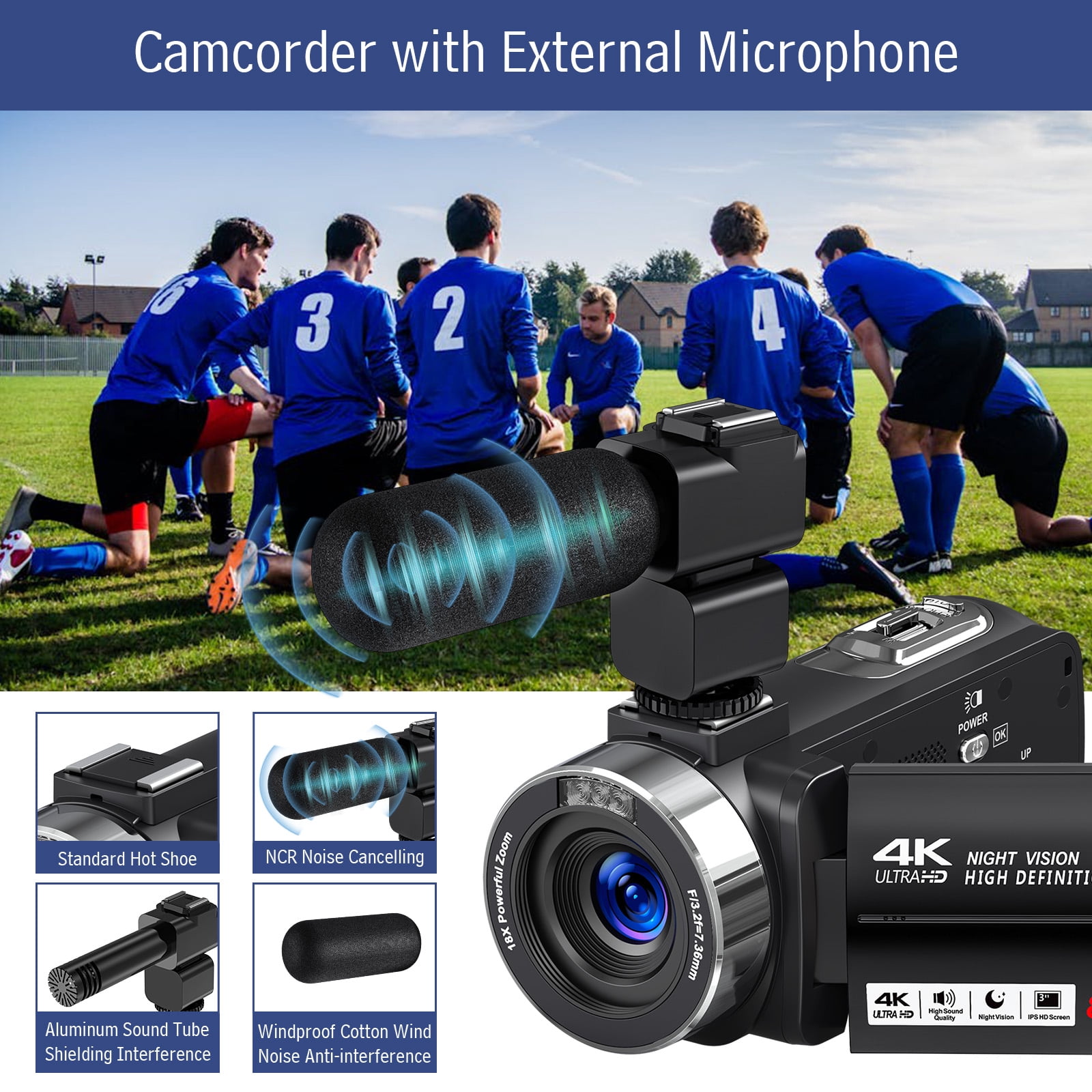 MARVUE Video Camera 4K UHD 80MP 18X Zoom IR Night Vision with 32GB SD Card